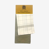 Pack 2 Panos de Cozinha Sarja/Favo Verde/Branco